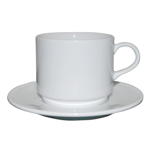 Q Basic Stapelbarer Kaffee Hoch 30 cl. SET. weiß mit Druckoption für Tasse und Untertasse